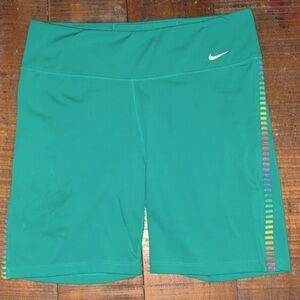 Nike One Rainbow Ladder Bike Shorts Women’s Large One-of-a-Kind Handprint Detail